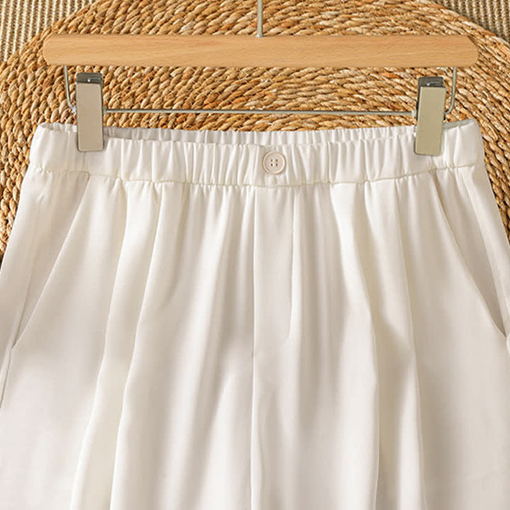 Buddha Stones Pantaloni corti estivi casual minimalisti a tinta unita da donna, modello harem con tasca - image 15