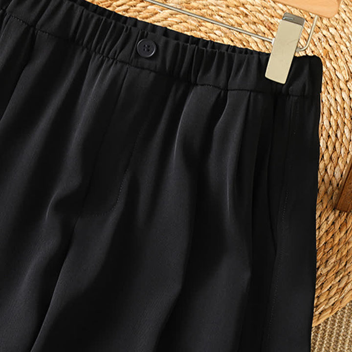 Buddha Stones Pantaloni corti estivi casual minimalisti a tinta unita da donna, modello harem con tasca - image 11