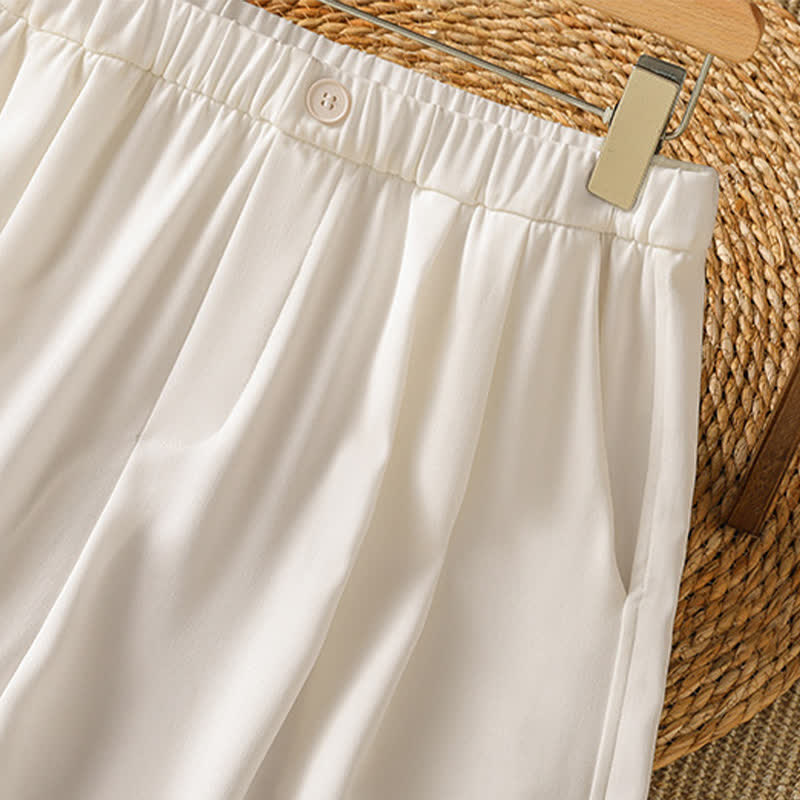 Buddha Stones Pantaloni corti estivi casual minimalisti a tinta unita da donna, modello harem con tasca - image 16