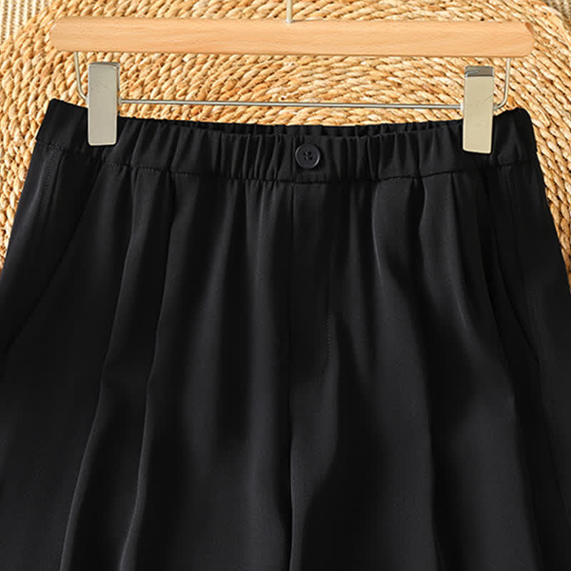 Buddha Stones Pantaloni corti estivi casual minimalisti a tinta unita da donna, modello harem con tasca - image 9