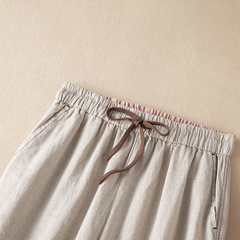 Buddha Stones Pantaloni estivi casual minimalisti con coulisse, tinta unita, alla caviglia, pantaloni harem da donna con tasca - image 2