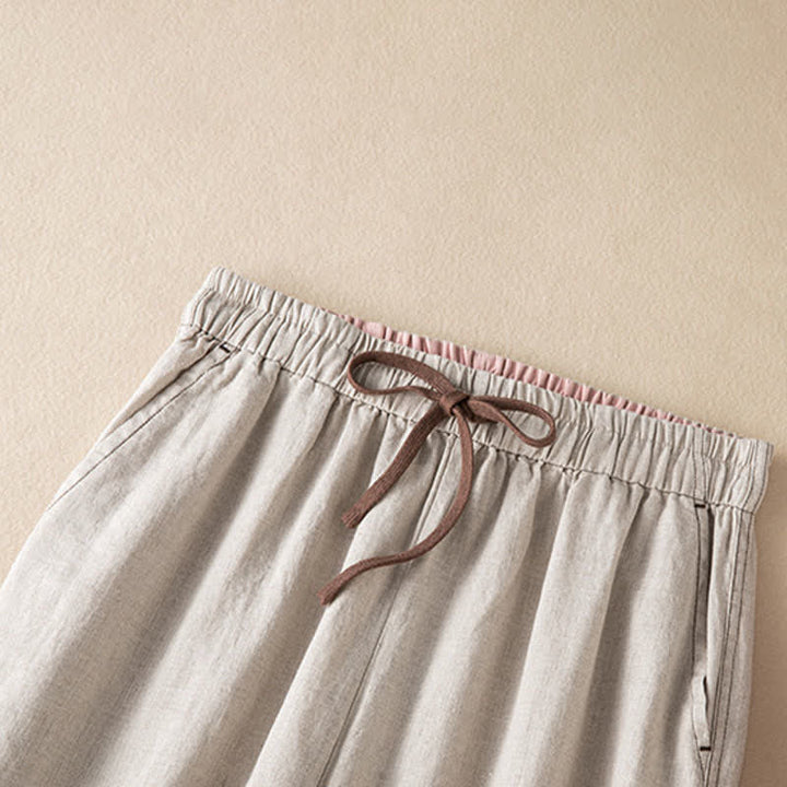 Buddha Stones Pantaloni estivi casual minimalisti con coulisse, tinta unita, alla caviglia, pantaloni harem da donna con tasca - image 2