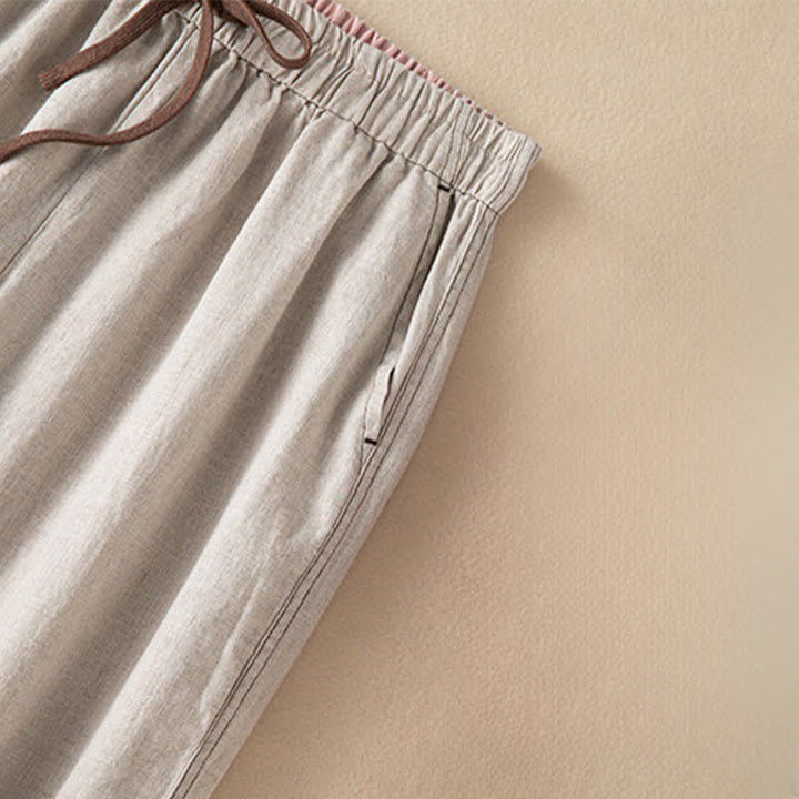 Buddha Stones Pantaloni estivi casual minimalisti con coulisse, tinta unita, alla caviglia, pantaloni harem da donna con tasca - image 5