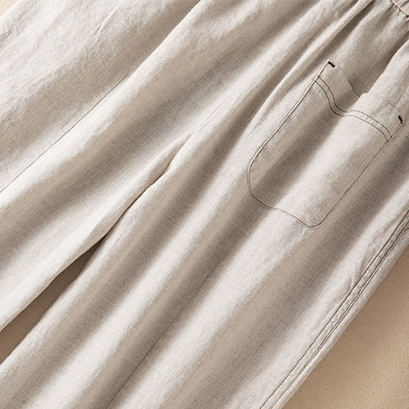 Buddha Stones Pantaloni estivi casual minimalisti con coulisse, tinta unita, alla caviglia, pantaloni harem da donna con tasca - image 7