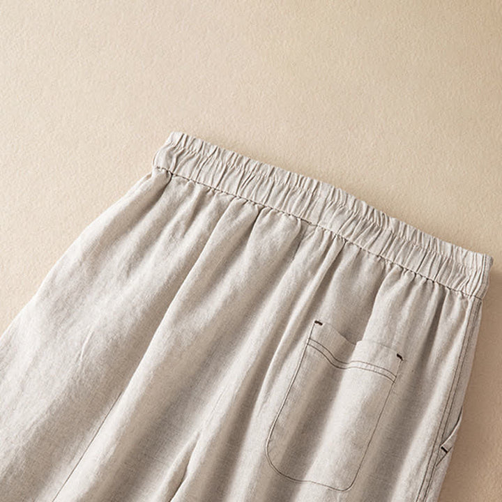 Buddha Stones Pantaloni estivi casual minimalisti con coulisse, tinta unita, alla caviglia, pantaloni harem da donna con tasca - image 3