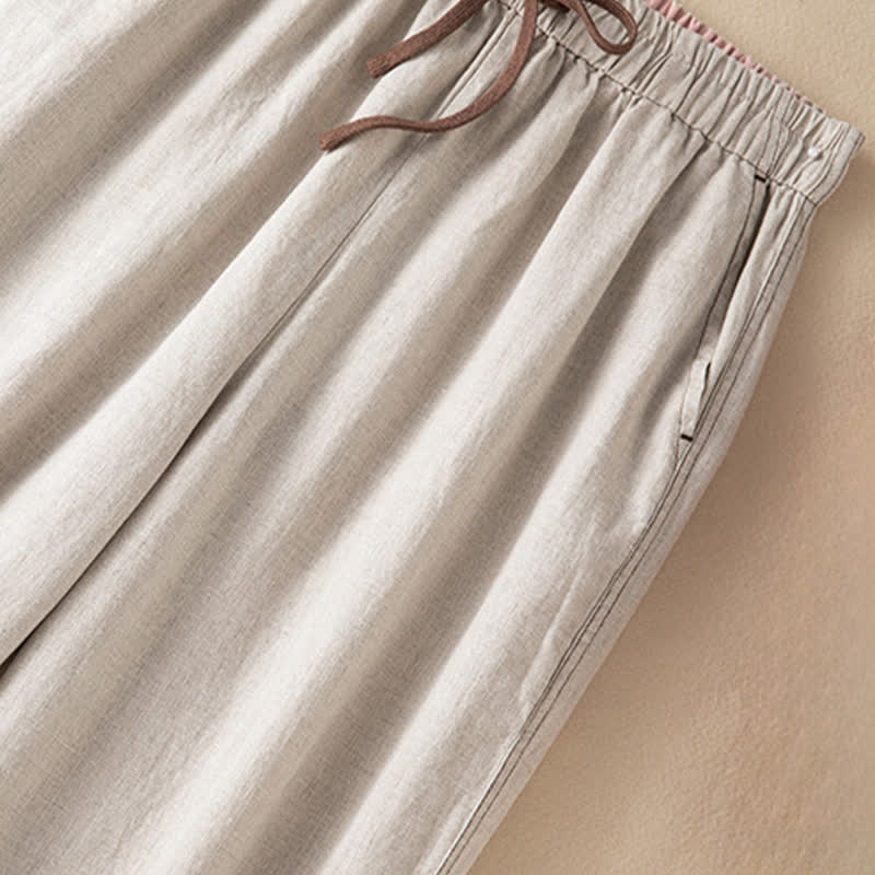 Buddha Stones Pantaloni estivi casual minimalisti con coulisse, tinta unita, alla caviglia, pantaloni harem da donna con tasca - image 6