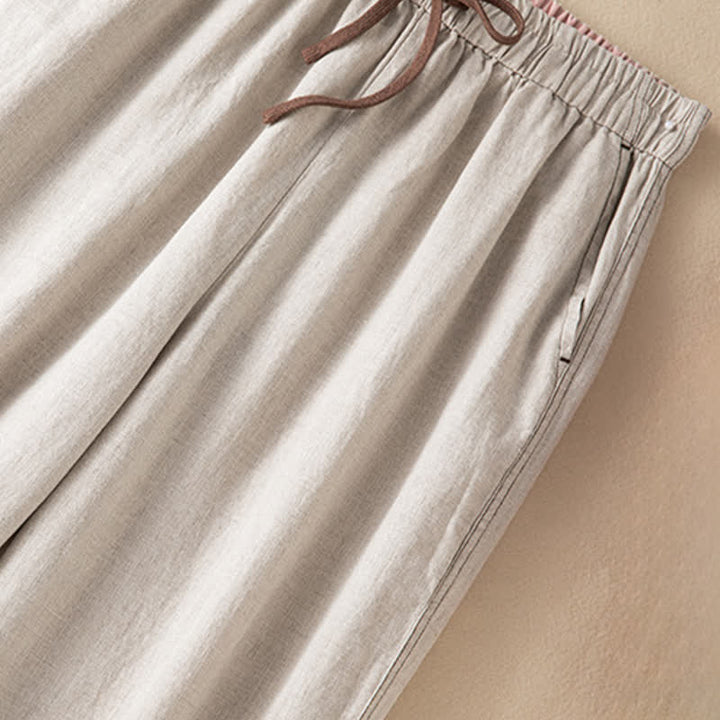 Buddha Stones Pantaloni estivi casual minimalisti con coulisse, tinta unita, alla caviglia, pantaloni harem da donna con tasca - image 6
