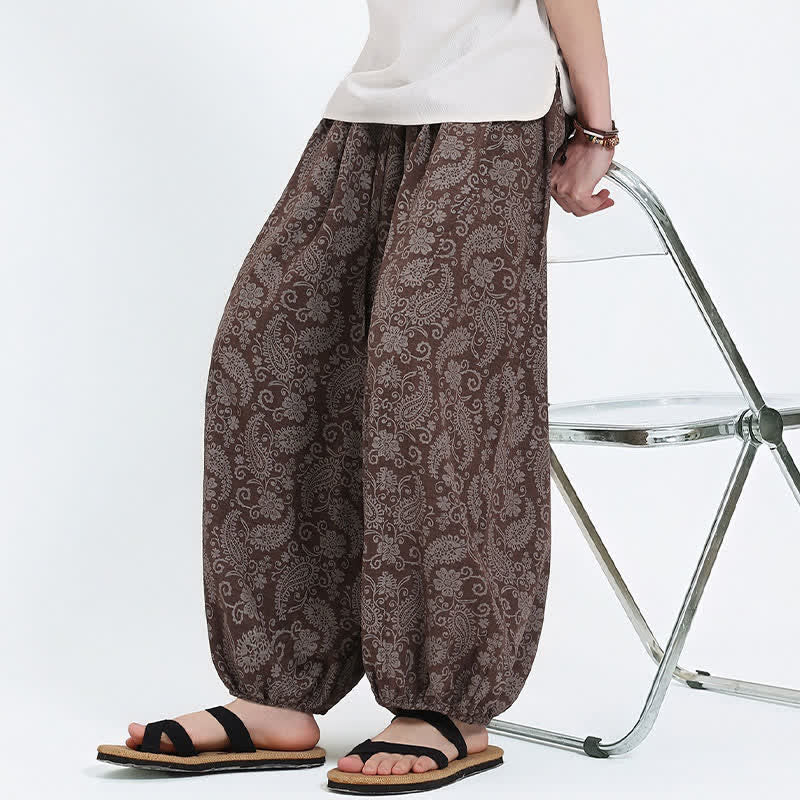 Buddha Stones Pantaloni Capri estivi boho casual con coulisse e stampa paisley, pantaloni harem da uomo con tasca - image 20