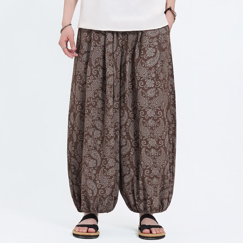 Buddha Stones Pantaloni Capri estivi boho casual con coulisse e stampa paisley, pantaloni harem da uomo con tasca - Siena - US/UK/AU46, EU56 (5XL) - image 13