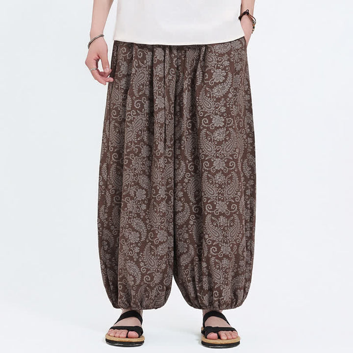 Buddha Stones Pantaloni Capri estivi boho casual con coulisse e stampa paisley, pantaloni harem da uomo con tasca - Siena - US/UK/AU46, EU56 (5XL) - image 13