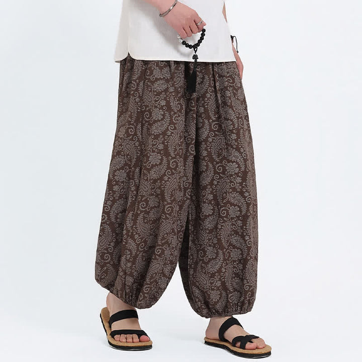 Buddha Stones Pantaloni Capri estivi boho casual con coulisse e stampa paisley, pantaloni harem da uomo con tasca - image 15