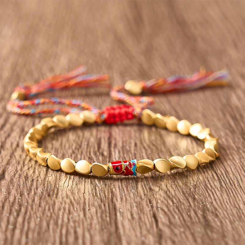 Buddha Stones Braccialetto etnico vintage con motivo a pesci koi in rame - image 1