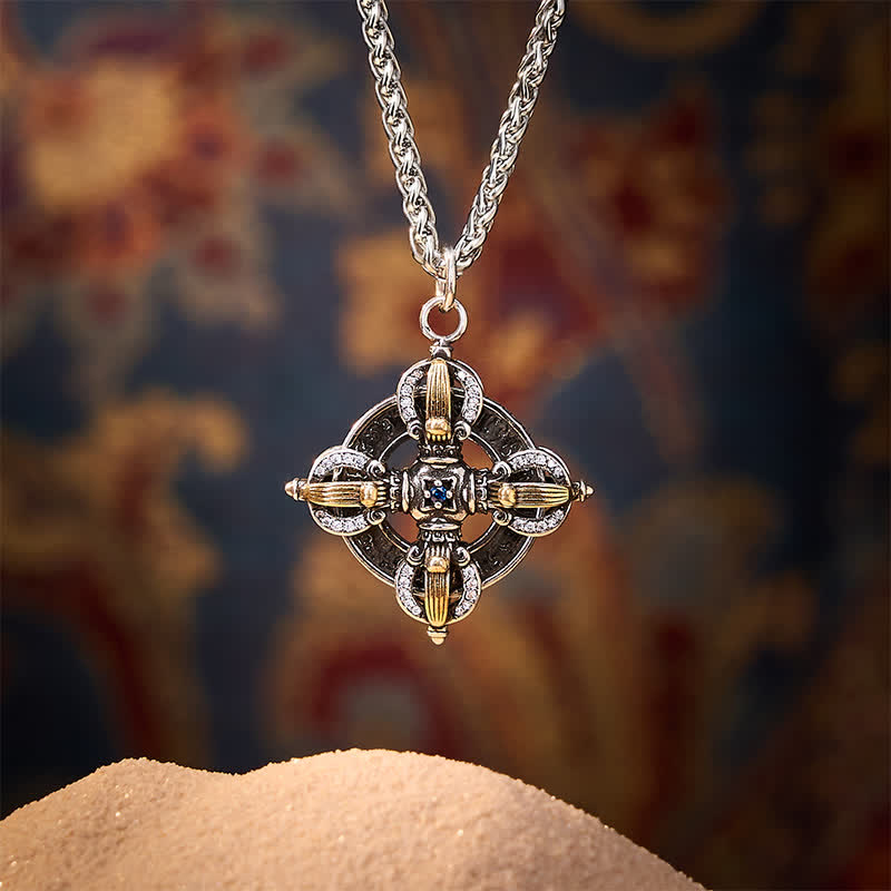 Buddha Stones Collana con ciondolo a croce Vajra placcato in rame e argento - image 1