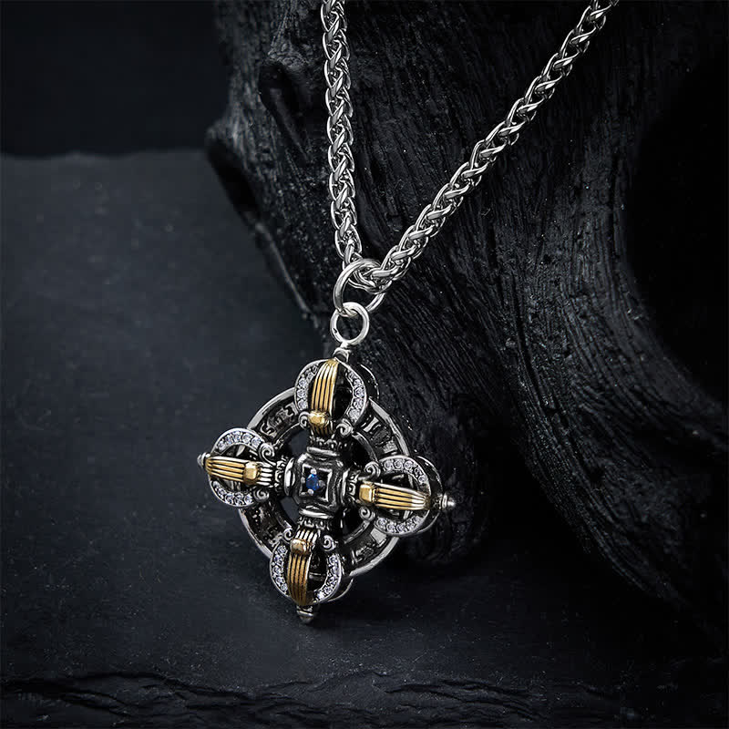 Buddha Stones Collana con ciondolo a croce Vajra placcato in rame e argento - image 4