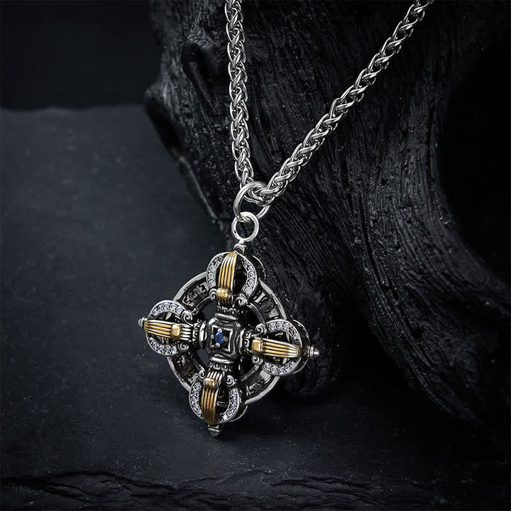 Buddha Stones Collana con ciondolo a croce Vajra placcato in rame e argento - image 4