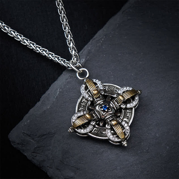 Buddha Stones Collana con ciondolo a croce Vajra placcato in rame e argento - image 3