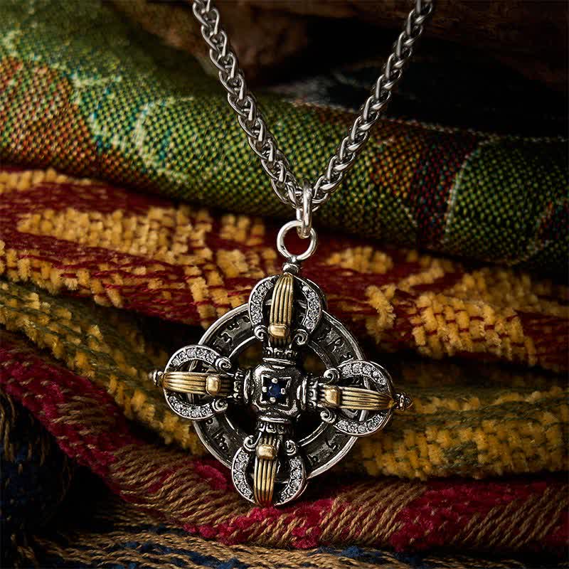 Buddha Stones Collana con ciondolo a croce Vajra placcato in rame e argento - Rame (Guarigione ♥ Ricchezza) - image 0