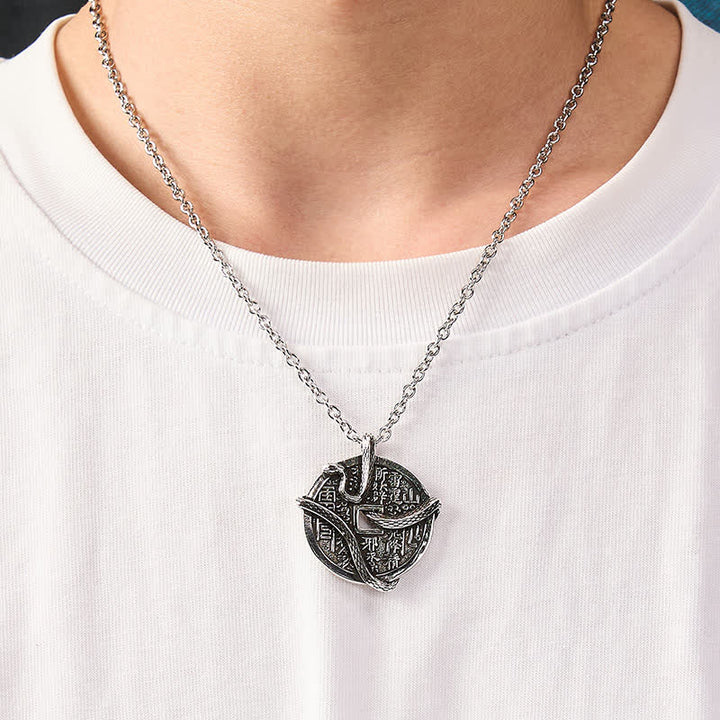Buddha Stones Collana di monete di rame placcata con argento Fantasmi di montagna spendono soldi Serpente avvolto attorno a una moneta di rame - image 5