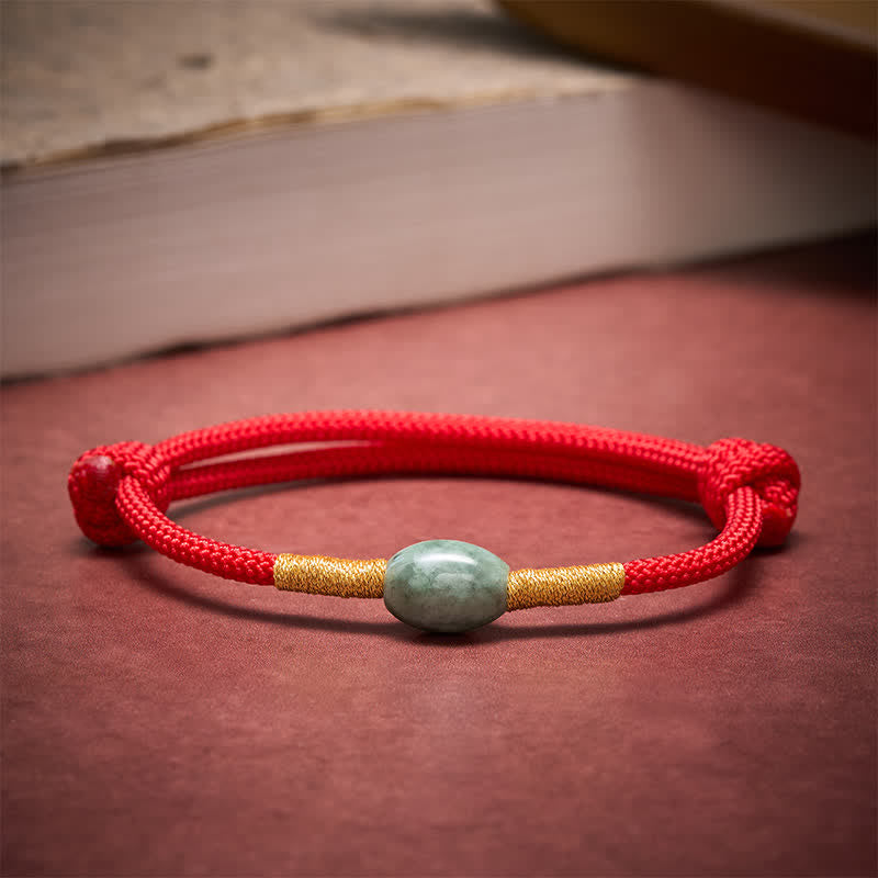 Buddha Stones Bracciale protettivo con perline di giada e cordino rosso - image 1