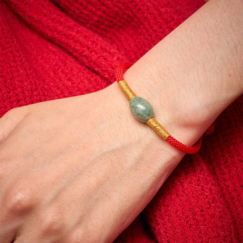 Buddha Stones Bracciale protettivo con perline di giada e cordino rosso - image 3