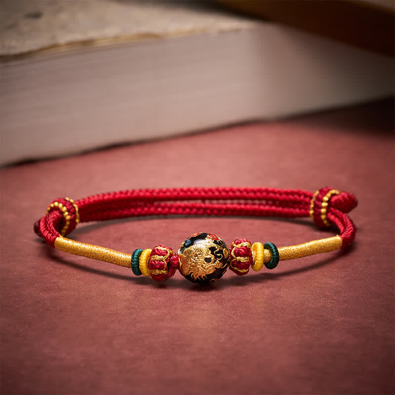 Buddha Stones Bracciale intrecciato resistente con perline di drago in rame e filo rosso - image 2