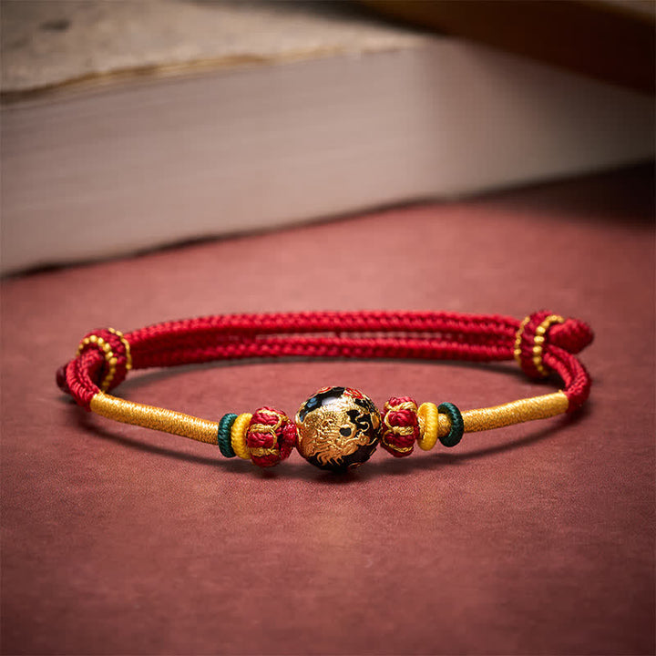 Buddha Stones Bracciale intrecciato resistente con perline di drago in rame e filo rosso - image 2