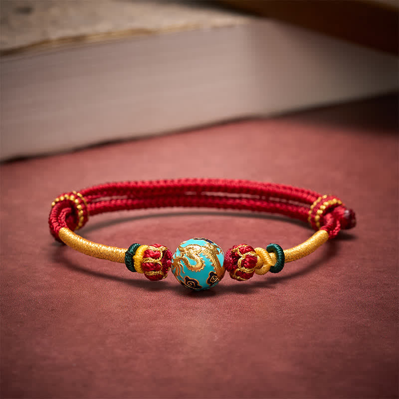 Buddha Stones Bracciale intrecciato resistente con perline di drago in rame e filo rosso - image 12