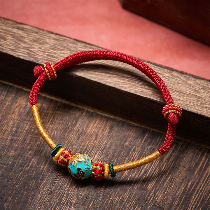 Buddha Stones Bracciale intrecciato resistente con perline di drago in rame e filo rosso - image 11