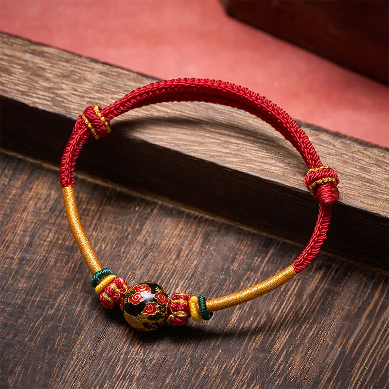 Buddha Stones Bracciale intrecciato resistente con perline di drago in rame e filo rosso - image 1