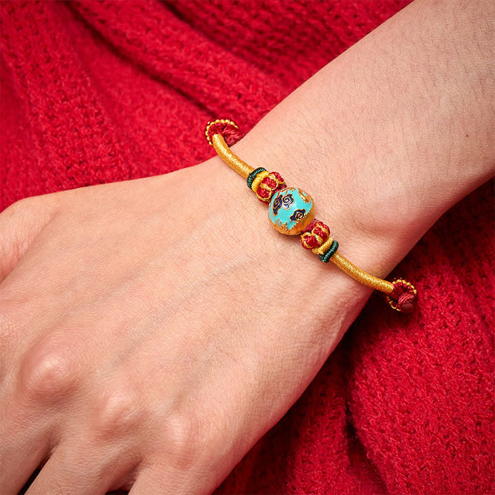 Buddha Stones Bracciale intrecciato resistente con perline di drago in rame e filo rosso - image 13