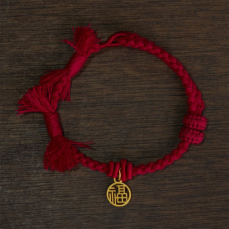 Buddha Stones Braccialetto "Nuovo inizio" con filo rosso e loto di rame - Cordino rosso scuro (circonferenza del polso: 14–17 cm) - PERSONAGGIO FU - image 6
