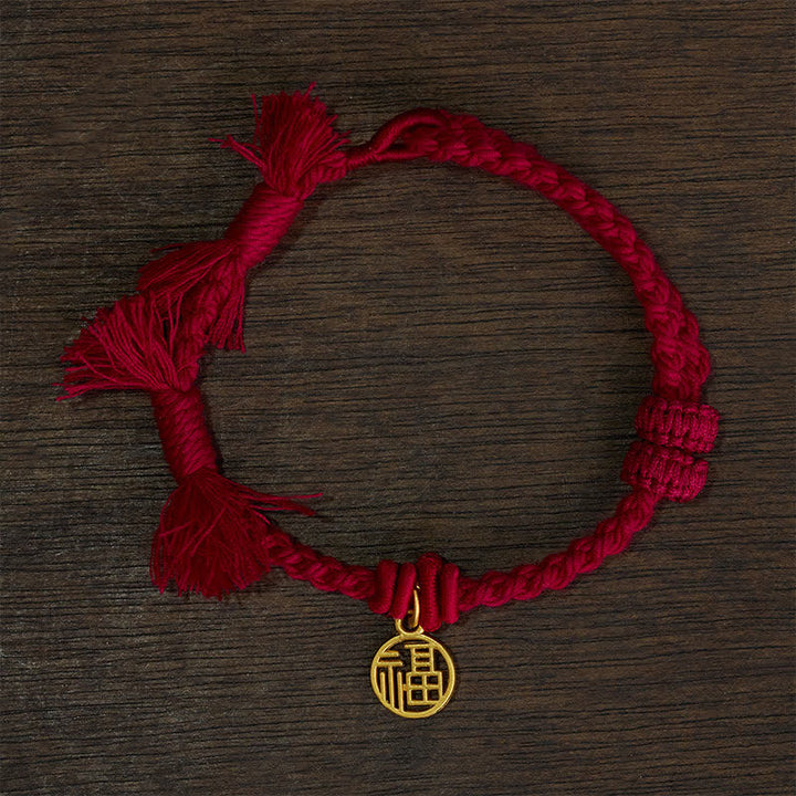Buddha Stones Braccialetto "Nuovo inizio" con filo rosso e loto di rame - Cordino rosso scuro (circonferenza del polso: 14–17 cm) - PERSONAGGIO FU - image 6