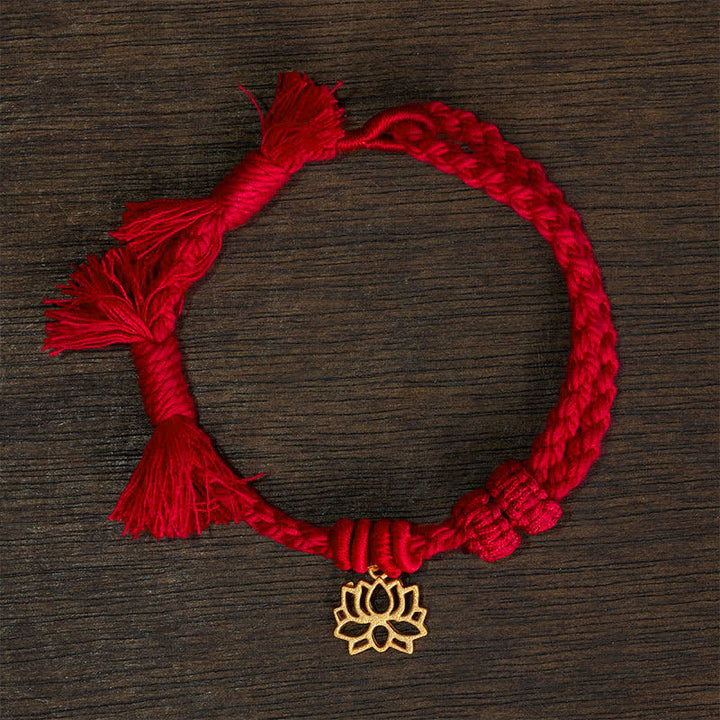 Buddha Stones Braccialetto "Nuovo inizio" con filo rosso e loto di rame - Cordino rosso (circonferenza del polso: 14–17 cm) - LOTO - image 11