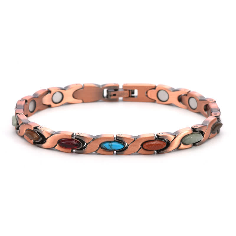 Buddha Stones Bracciale regolabile a maglie con bilanciamento in rame antico e turchese intarsiato. - Colori multipli - image 0