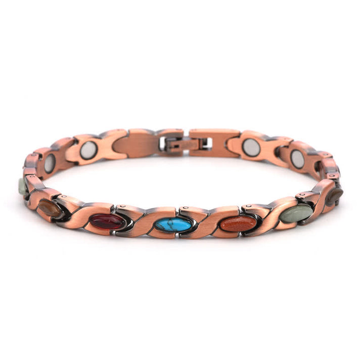 Buddha Stones Bracciale regolabile a maglie con bilanciamento in rame antico e turchese intarsiato. - Colori multipli - image 0