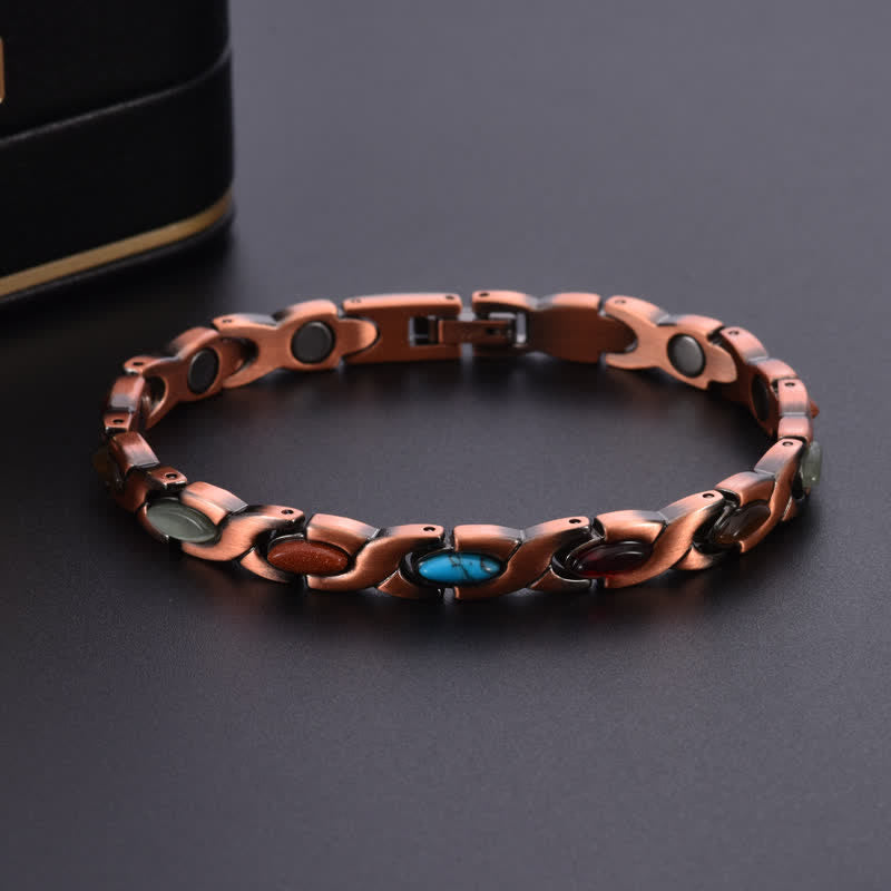 Buddha Stones Bracciale regolabile a maglie con bilanciamento in rame antico e turchese intarsiato. - image 1