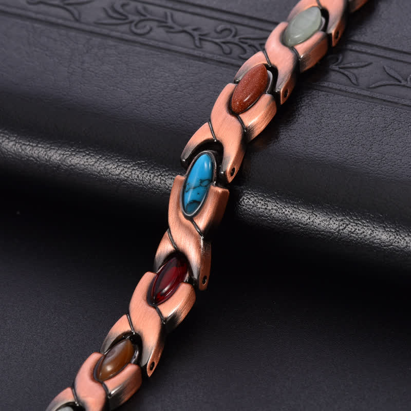 Buddha Stones Bracciale regolabile a maglie con bilanciamento in rame antico e turchese intarsiato. - image 3
