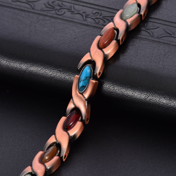 Buddha Stones Bracciale regolabile a maglie con bilanciamento in rame antico e turchese intarsiato. - image 3