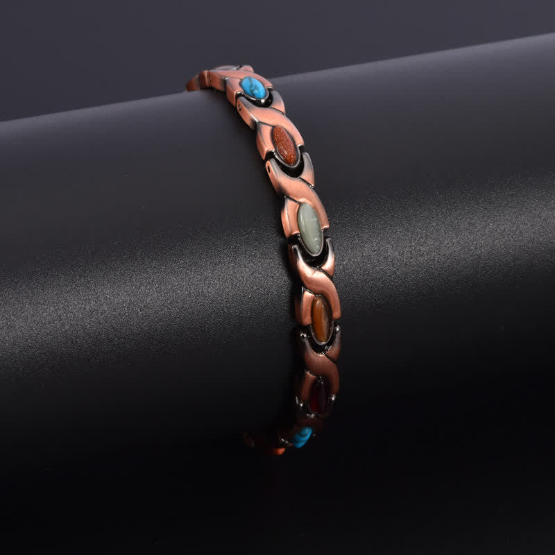 Buddha Stones Bracciale regolabile a maglie con bilanciamento in rame antico e turchese intarsiato. - image 2