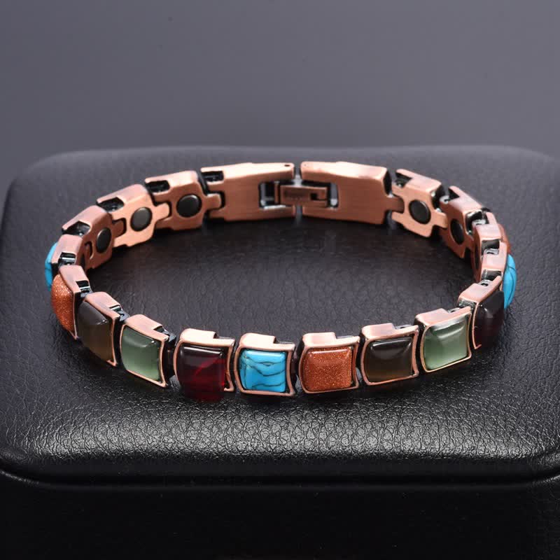 Buddha Stones Bracciale vintage con bilanciere magnetico e inserti in rame e turchese - image 1