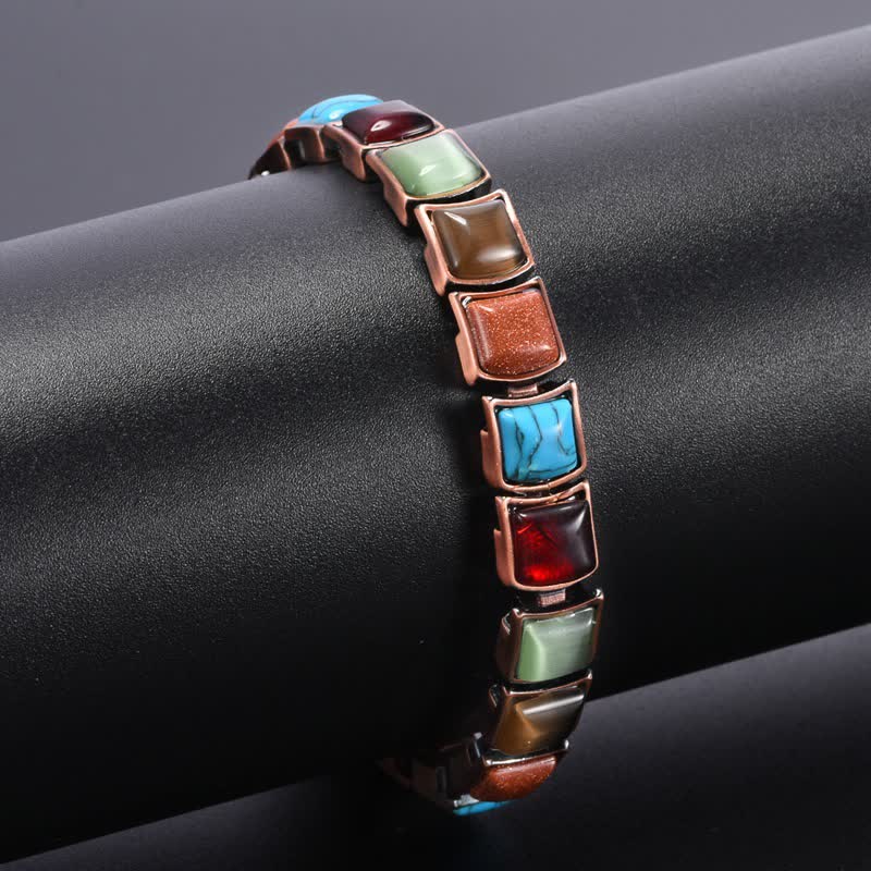 Buddha Stones Bracciale vintage con bilanciere magnetico e inserti in rame e turchese - image 2