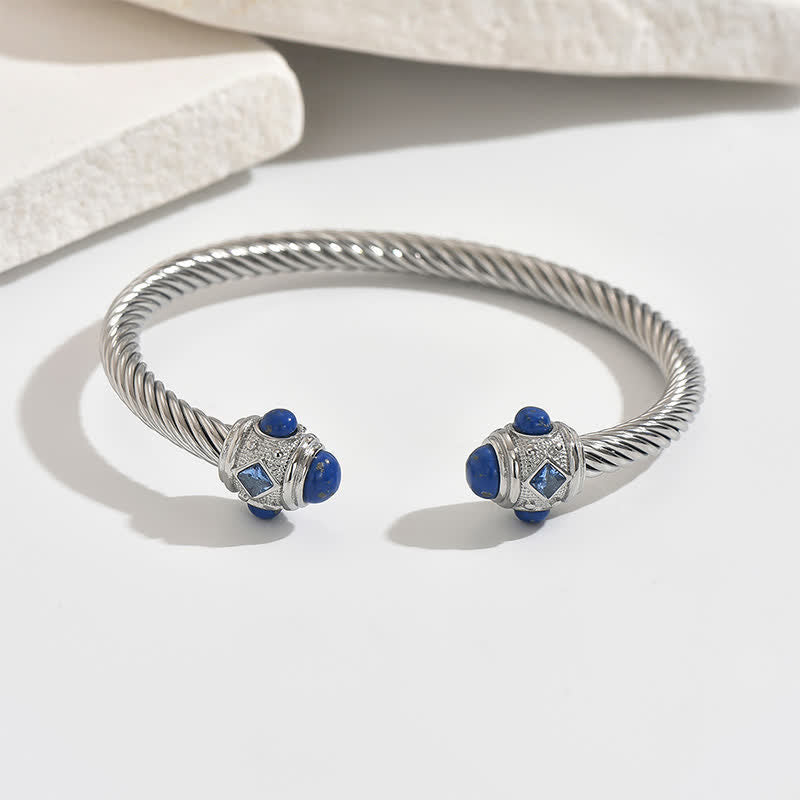 Buddha Stones Bracciale rigido bicolore a spirale in acciaio inossidabile - Argento (con accenti di gemma blu) - image 12