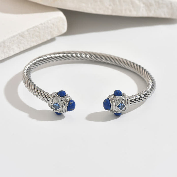 Buddha Stones Bracciale rigido bicolore a spirale in acciaio inossidabile - Argento (con accenti di gemma blu) - image 12