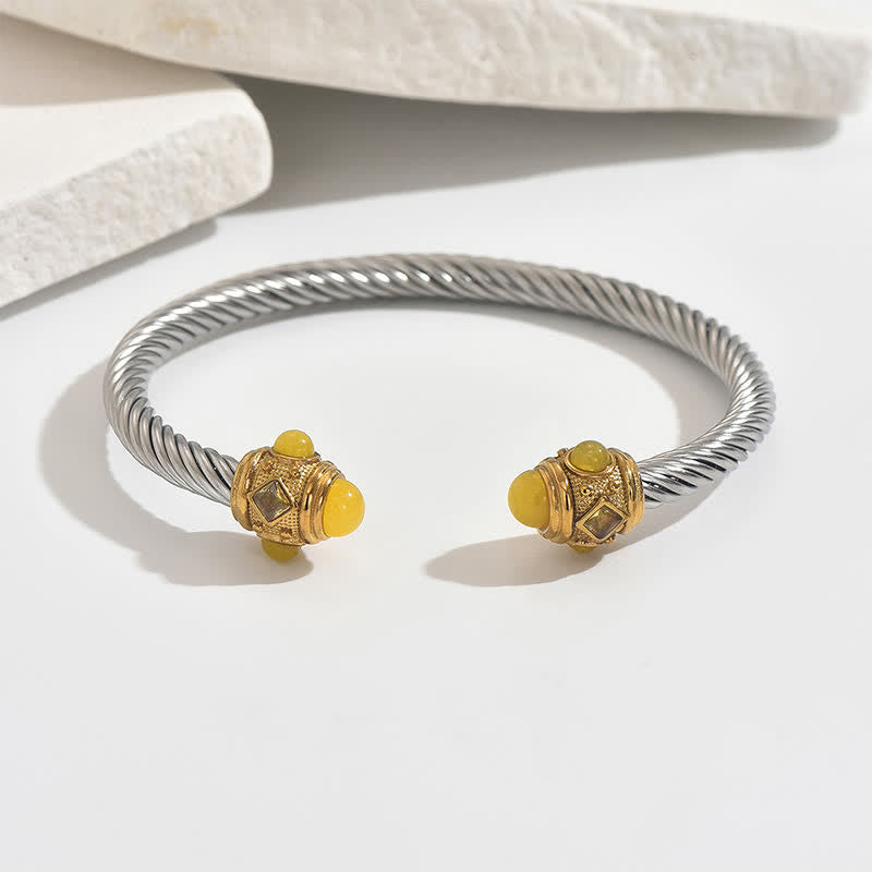 Buddha Stones Bracciale rigido bicolore a spirale in acciaio inossidabile - Giallo (accento di gemma gialla) - image 8