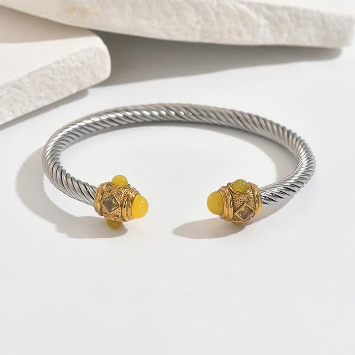 Buddha Stones Bracciale rigido bicolore a spirale in acciaio inossidabile - Giallo (accento di gemma gialla) - image 8