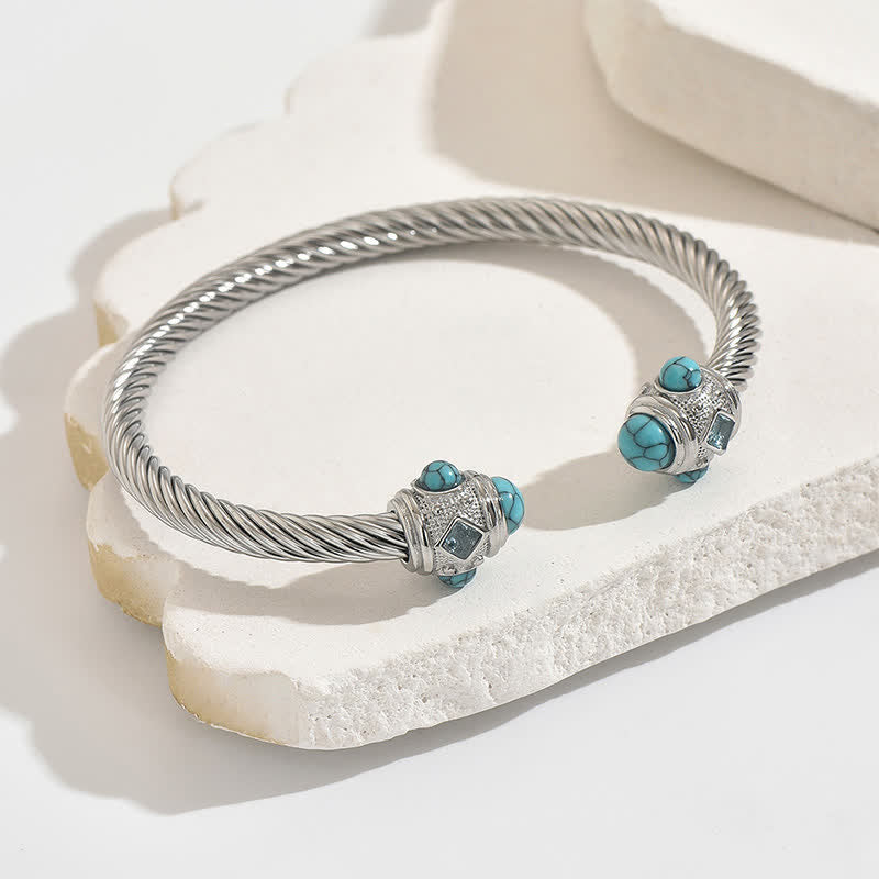 Buddha Stones Bracciale rigido bicolore a spirale in acciaio inossidabile - Argento (con accenti turchesi) - image 11