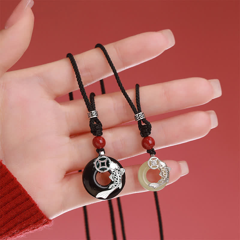 Buddha Stones Collana circolare intrecciata in stile cinese con motivo a carpa koi di giada. - image 1