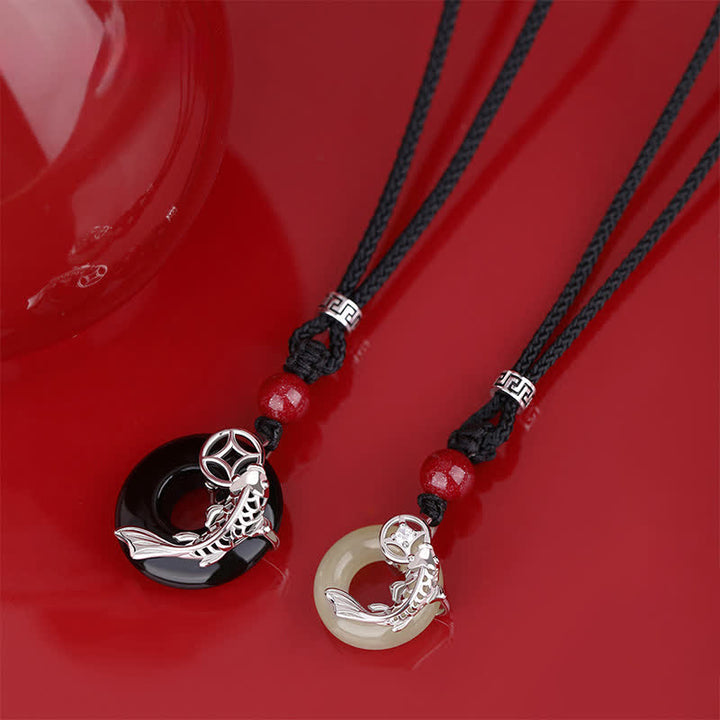 Buddha Stones Collana circolare intrecciata in stile cinese con motivo a carpa koi di giada. - image 0