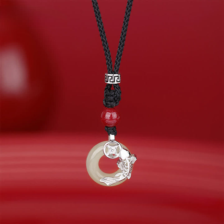 Buddha Stones Collana circolare intrecciata in stile cinese con motivo a carpa koi di giada. - Giada Hetian (Prosperità♥Fortuna) - argento (Purezza ♥ Intuizione) - image 11