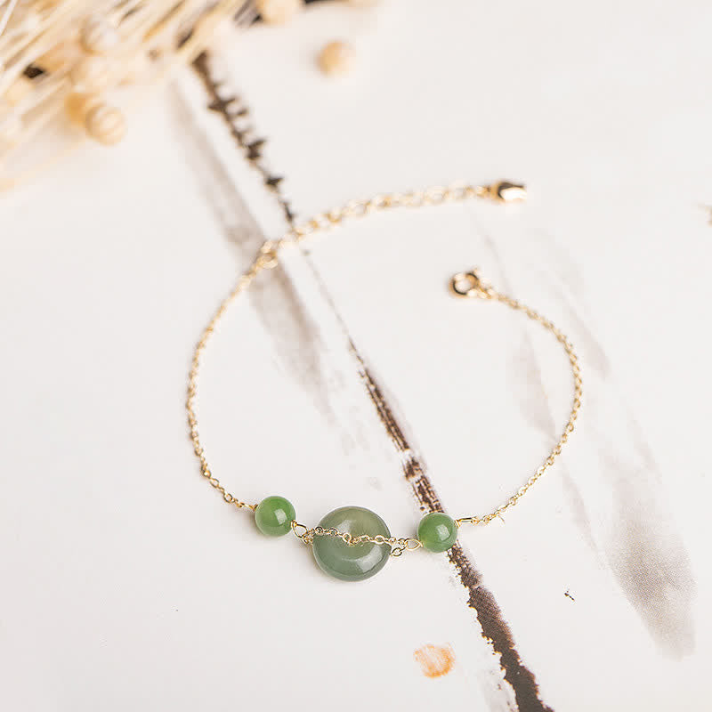 Buddha Stones Bracciale minimalista con catena rotonda e fibbia "Peace" in giada Hetian, armonia e armonia. - Giada Hetian (Prosperità♥Fortuna) - image 0